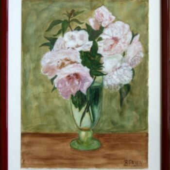 Painting titled "BOUQUET DE ROSES AN…" by Brigitte Payen (B.PAYEN), Original Artwork, Watercolor Mounted on Wood Stretcher f…