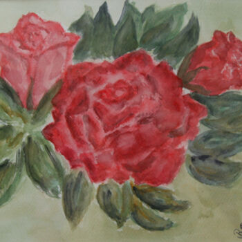 Pintura intitulada "BOUQUET DE ROSES" por Brigitte Payen (B.PAYEN), Obras de arte originais, Aquarela