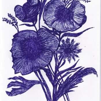 Desenho intitulada "Coquelicots bleuets…" por Brigitte Payen (B.PAYEN), Obras de arte originais, Conté