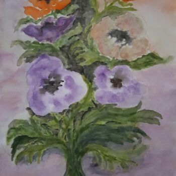 Pittura intitolato "ANEMONES" da Brigitte Payen (B.PAYEN), Opera d'arte originale, Acquarello