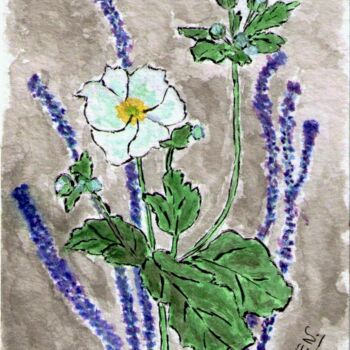Desenho intitulada "anemonesfleurbouton…" por Brigitte Payen (B.PAYEN), Obras de arte originais, Tinta