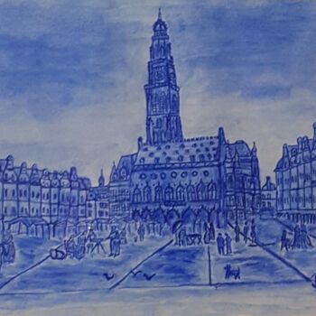 Pintura intitulada "BEFFROI D'ARRAS 62…" por Brigitte Payen (B.PAYEN), Obras de arte originais, Aquarela Montado em Vidro