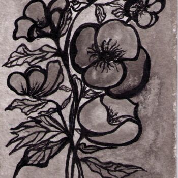 Dessin intitulée "fleurs à l'encre de…" par Brigitte Payen (B.PAYEN), Œuvre d'art originale, Encre