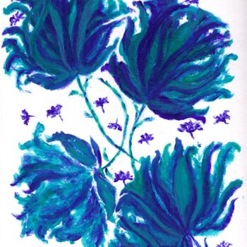 Pintura intitulada "fleurs-bleues-courb…" por Brigitte Payen (B.PAYEN), Obras de arte originais, Acrílico Montado em Outro p…