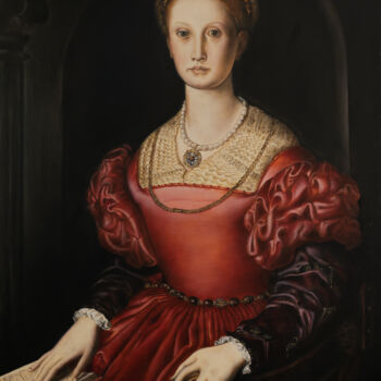 Ζωγραφική με τίτλο "Portrait de Lucrezi…" από Brigitte Rosa, Αυθεντικά έργα τέχνης, Λάδι Τοποθετήθηκε στο Ξύλινο πάνελ