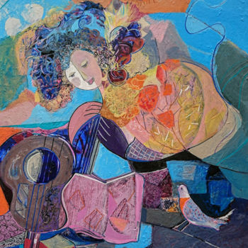 Pintura titulada "La femme et l'oiseau" por Brigitte Szpiro, Obra de arte original, Acrílico