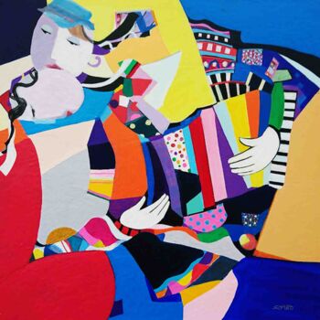 Pittura intitolato "L'accordéoniste" da Brigitte Szpiro, Opera d'arte originale, Acrilico