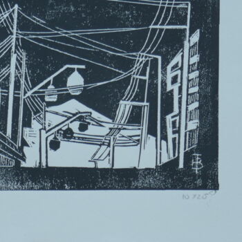 "FUJIYOSHIDA" başlıklı Baskıresim Brigitte Tabellion Neuve-Eglise (enerenroad) tarafından, Orijinal sanat, Linocut