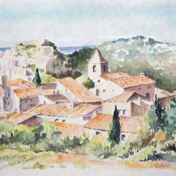 Peinture intitulée "Les Baux de Provence" par Brigitte Tarrats (Tarrats), Œuvre d'art originale, Aquarelle