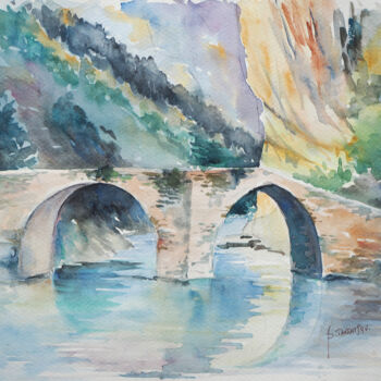 Peinture intitulée "Le Pont de Villacan…" par Brigitte Tarrats (Tarrats), Œuvre d'art originale, Aquarelle