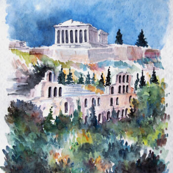 Schilderij getiteld "Acropolis" door Brigitte Tarrats (Tarrats), Origineel Kunstwerk, Aquarel