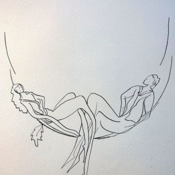 Disegno intitolato "hamac.jpg" da Brigitte Baspeyras, Opera d'arte originale, Inchiostro