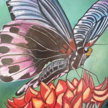 Painting titled "Le papillon" by Brigitte Bodo, Original Artwork, Oil
