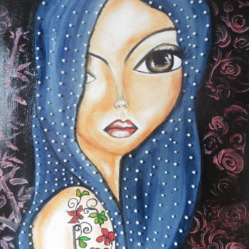 Painting titled "La fille aux perles" by Brigitte Bodo, Original Artwork, Oil Mounted on Wood Stretcher frame