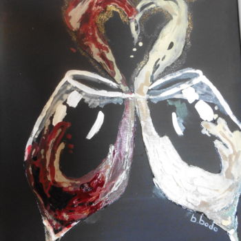 Ζωγραφική με τίτλο "on s'aime" από Brigitte Bodo, Αυθεντικά έργα τέχνης, Βιτρό ζωγραφική Τοποθετήθηκε στο Ξύλινο φορείο σκελ…