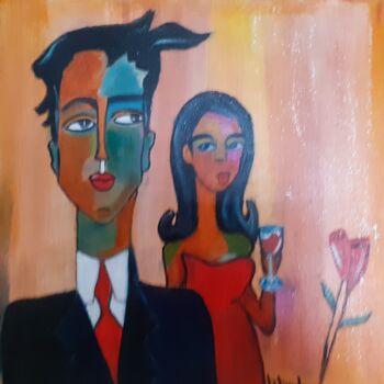 Painting titled "Tom et nana" by Brigitte Bodo, Original Artwork, Marker Mounted on Wood Stretcher frame