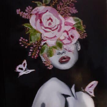 Malerei mit dem Titel "Femme fleurs numéro…" von Brigitte Bodo, Original-Kunstwerk, Öl