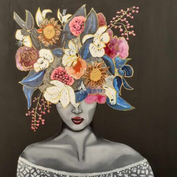 Peinture intitulée "Femme Fleurs" par Brigitte Bodo, Œuvre d'art originale, Huile Monté sur Châssis en bois