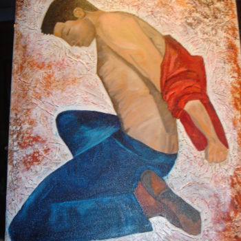 Peinture intitulée "blue-jean" par Brigitte Bodo, Œuvre d'art originale, Huile
