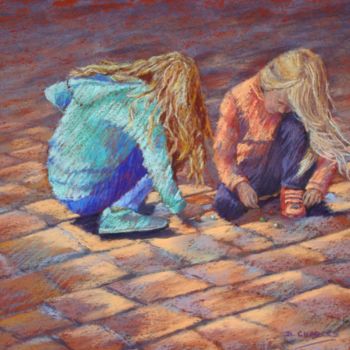 Pintura titulada "Jeu de Billes" por Brigitte Charles, Obra de arte original, Pastel