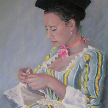 Painting titled "JEUNE BRODEUSE" by Brigitte Charles, Original Artwork, Oil