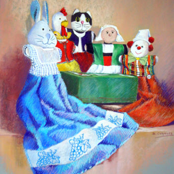 Painting titled "la-partie-de-cartes…" by Brigitte Charles, Original Artwork, Pastel
