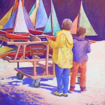 Peinture intitulée "Navigateurs en Herbe" par Brigitte Charles, Œuvre d'art originale, Pastel