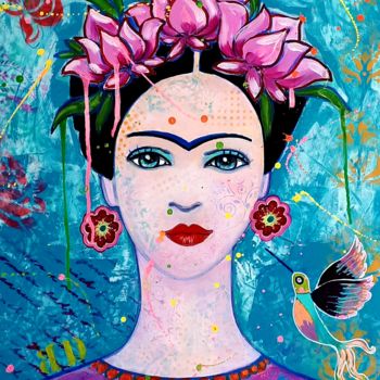 绘画 标题为“Viva Frida 3” 由Brigitte Dravet, 原创艺术品, 丙烯 安装在木质担架架上