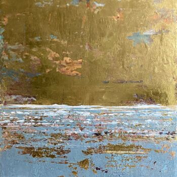 Schilderij getiteld "Gold sky" door Brigitte Dravet, Origineel Kunstwerk, Acryl Gemonteerd op Frame voor houten brancard