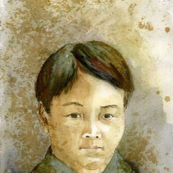 Peinture intitulée "Jeune vietnamien" par Brigitte Klein, Œuvre d'art originale, Huile