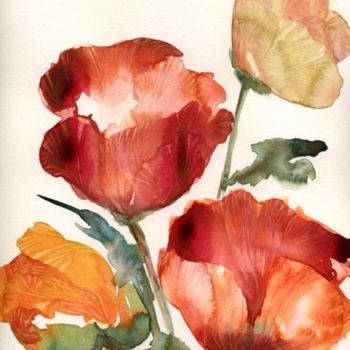 Pintura intitulada "Bouquet de Pavots" por Brigitte Klein, Obras de arte originais, Óleo