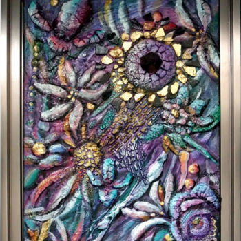 Painting titled "floral relief" by Jean-Jacques Briquet, Original Artwork, Oil Mounted on Wood Stretcher frame