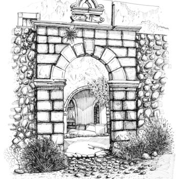 Dessin intitulée "Door of Frngokastel…" par Franko Brkac, Œuvre d'art originale, Encre