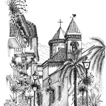 Drawing titled "Marbella-Spain" by Franko Brkac, Original Artwork, Ink