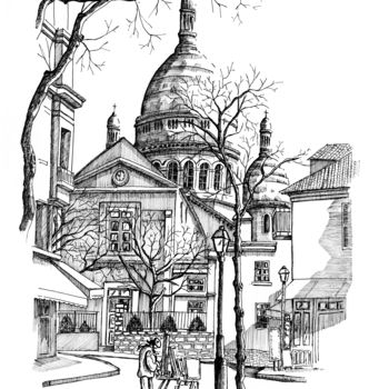 Drawing titled "Montmartre-Paris -F…" by Franko Brkac, Original Artwork, Ink