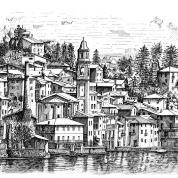 Dibujo titulada "Lago di Como-Brienno" por Franko Brkac, Obra de arte original, Tinta