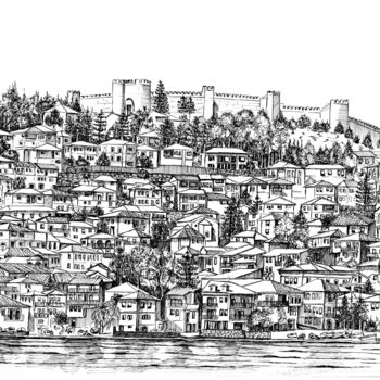 Drawing titled "Lago di Ohrid -Mace…" by Franko Brkac, Original Artwork, Ink
