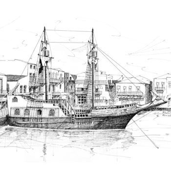 Dessin intitulée "Pirate Ship -Rethym…" par Franko Brkac, Œuvre d'art originale, Autre