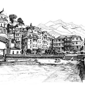 Drawing titled "Italy-Cinque Terre…" by Franko Brkac, Original Artwork, Ink