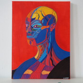 Painting titled "Portrait écorché." by Broka, Original Artwork, Acrylic Mounted on Wood Stretcher frame