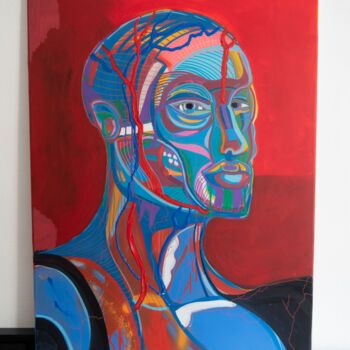 Painting titled "Portrait écorché 2" by Broka, Original Artwork, Acrylic Mounted on Wood Stretcher frame