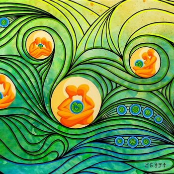 Painting titled "Love Bubbles; Becom…" by Brona Wingell, Original Artwork, Acrylic Mounted on Wood Stretcher frame