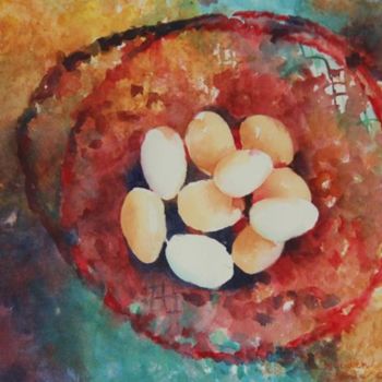 Pittura intitolato "eggs-in-a-basket.jpg" da Bronwen Jones, Opera d'arte originale, Acquarello