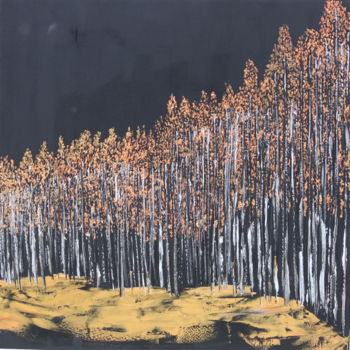 Schilderij getiteld "Birch Trees Autumn…" door Brooke Major, Origineel Kunstwerk, Olie