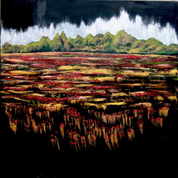 Painting titled "POPPY FIELDS" by Brooke Major, Original Artwork, Oil Mounted on Wood Stretcher frame