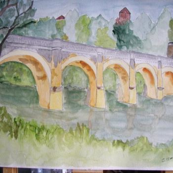 Malerei mit dem Titel "pont en Dordogne" von Evelyne Broquin-Decorte, Original-Kunstwerk