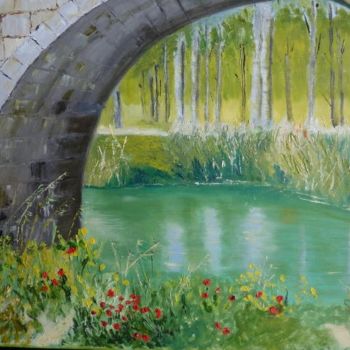 Peinture intitulée "Sous le pont de Pue…" par Evelyne Broquin-Decorte, Œuvre d'art originale