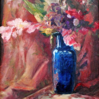Painting titled "Tapestry and Roses" by B.Rossitto, Original Artwork, Oil