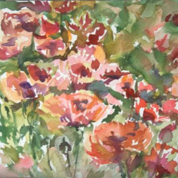 제목이 "poppies #1"인 미술작품 B.Rossitto로, 원작, 수채화 기타 단단한 패널에 장착됨
