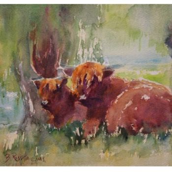 Painting titled "The Shaggy Pair" by B.Rossitto, Original Artwork, Watercolor